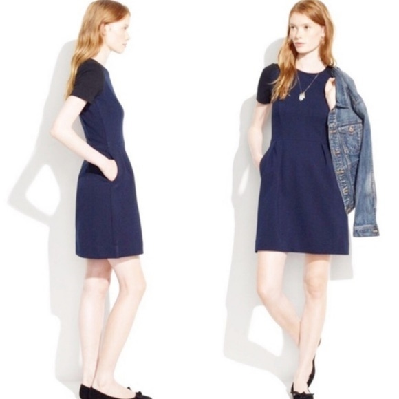 Madewell blue black ribbed colorblock dress - Picture 1 of 7